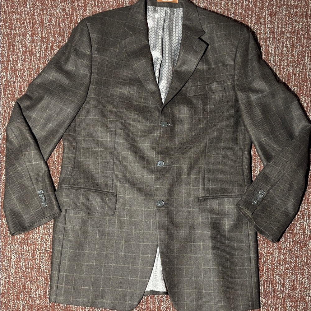 Michael Kors Classic Gray Blazer chocolate brown plaid check neutral sport coat